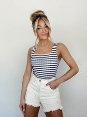 Navy Striped Knit Bodysuit