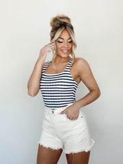 Navy Striped Knit Bodysuit
