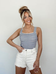 Navy Striped Knit Bodysuit