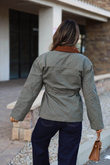 Olive Waist Tie Barn Jacket