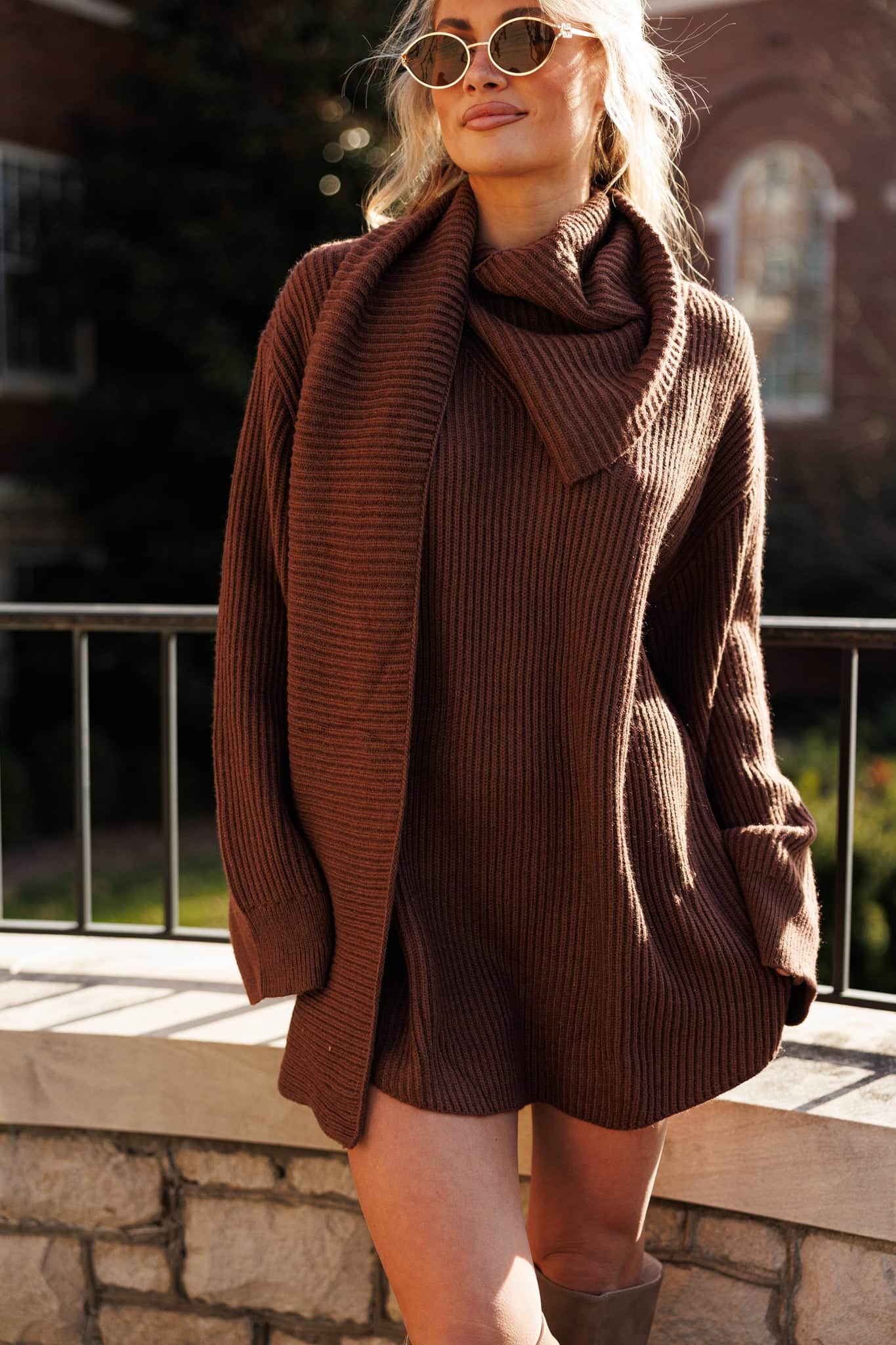 Oversized Sweater Dress With Scarf