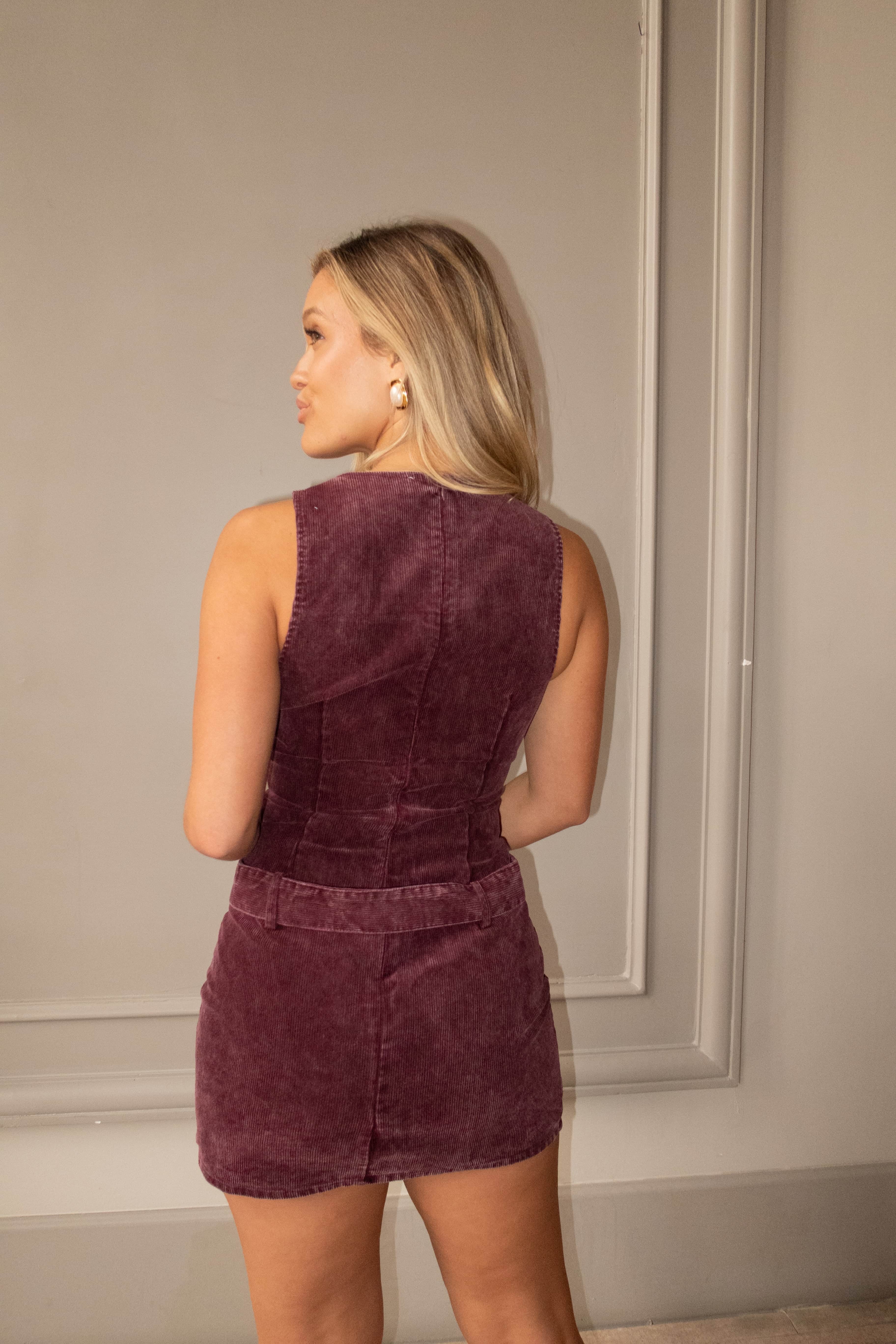 Dark Maroon Corduroy Mini Dress