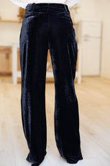 Black Straight Leg Velvet Pants