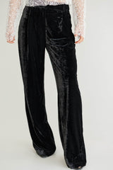 Black Straight Leg Velvet Pants