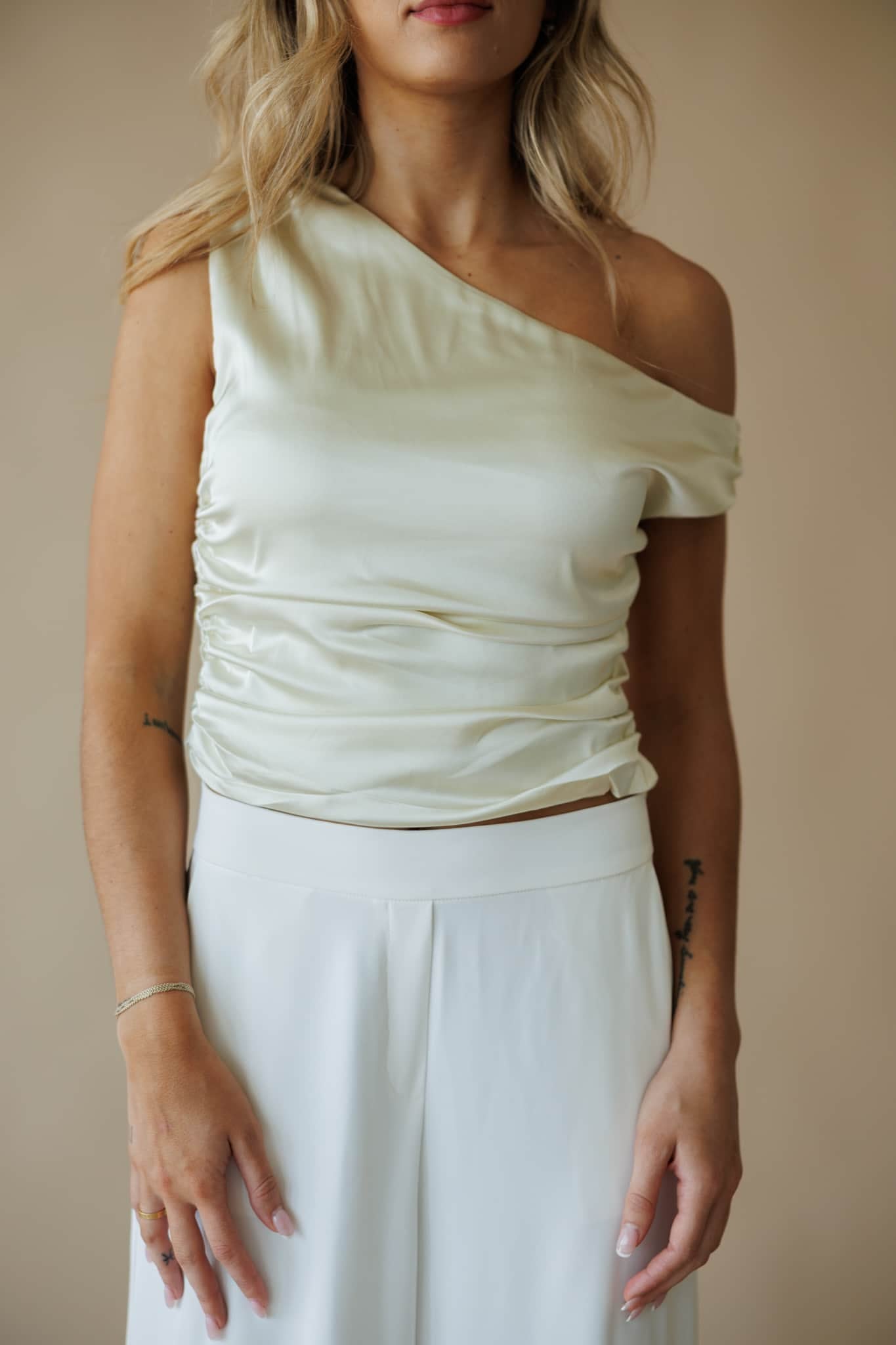 Satin Ruched One Shoulder Top