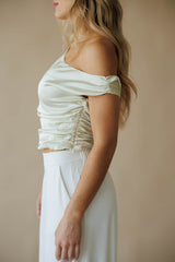 Satin Ruched One Shoulder Top