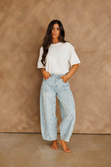 Studded Barrel Denim Pants