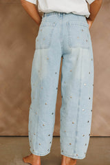 Studded Barrel Denim Pants