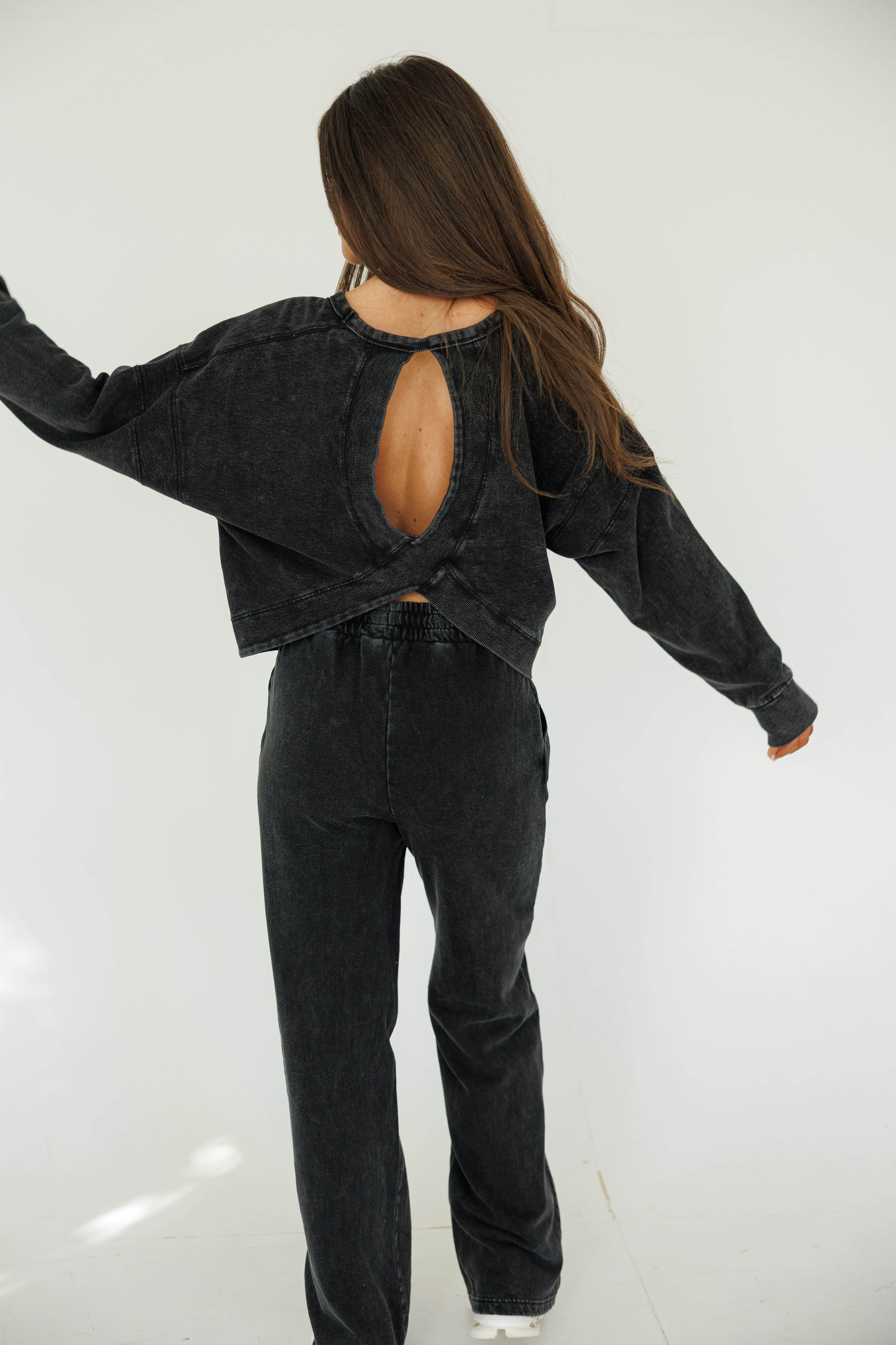 Denim Wash Cutout Back Sweatshirt