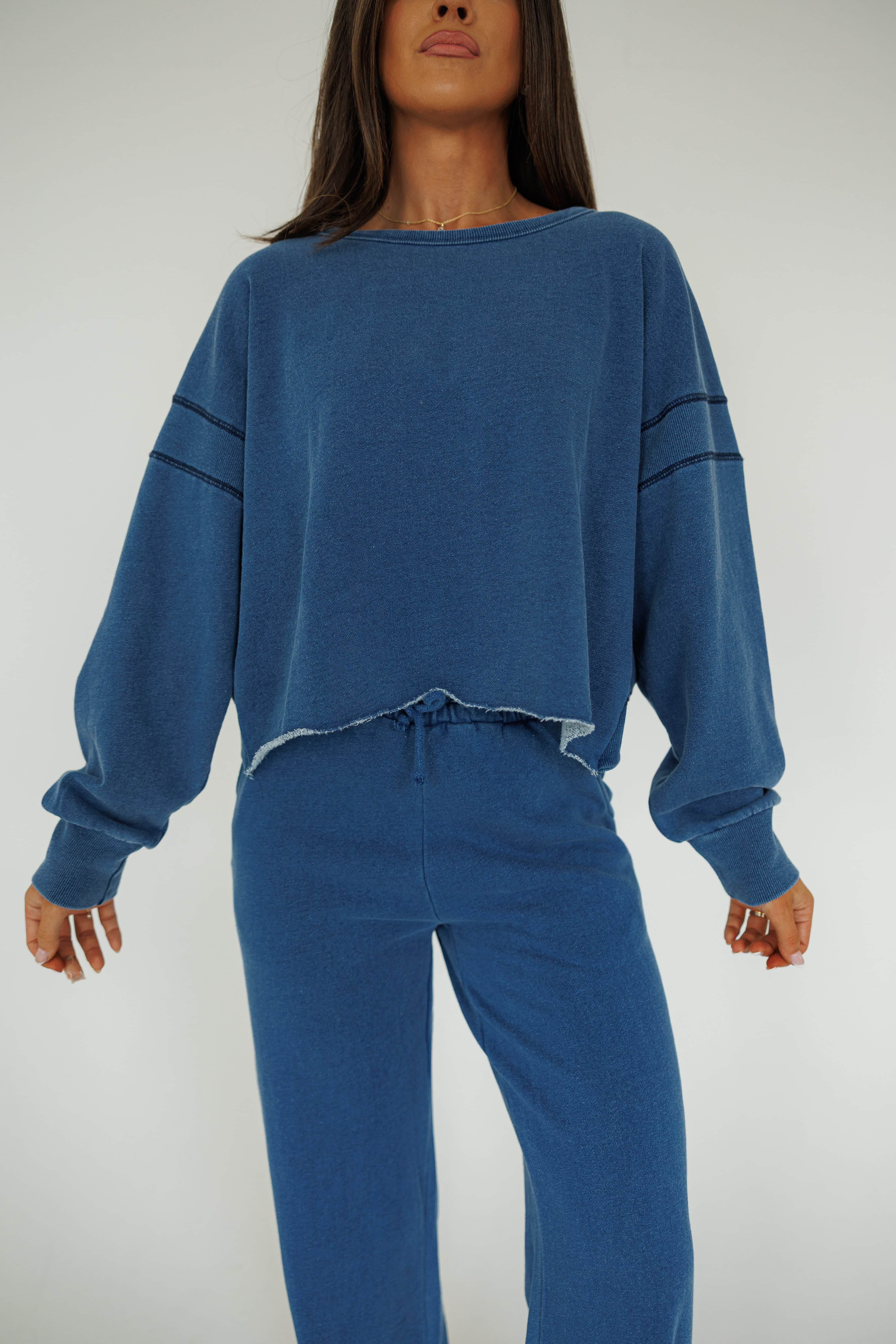 Denim Wash Cutout Back Sweatshirt