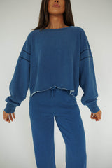 Denim Wash Cutout Back Sweatshirt