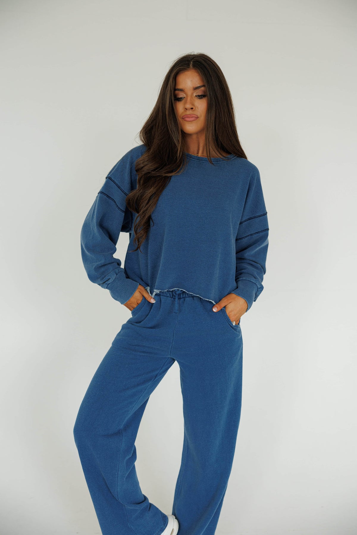 Denim Wash Cutout Back Sweatshirt