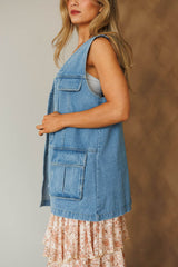 Oversized Denim Pocket Vest