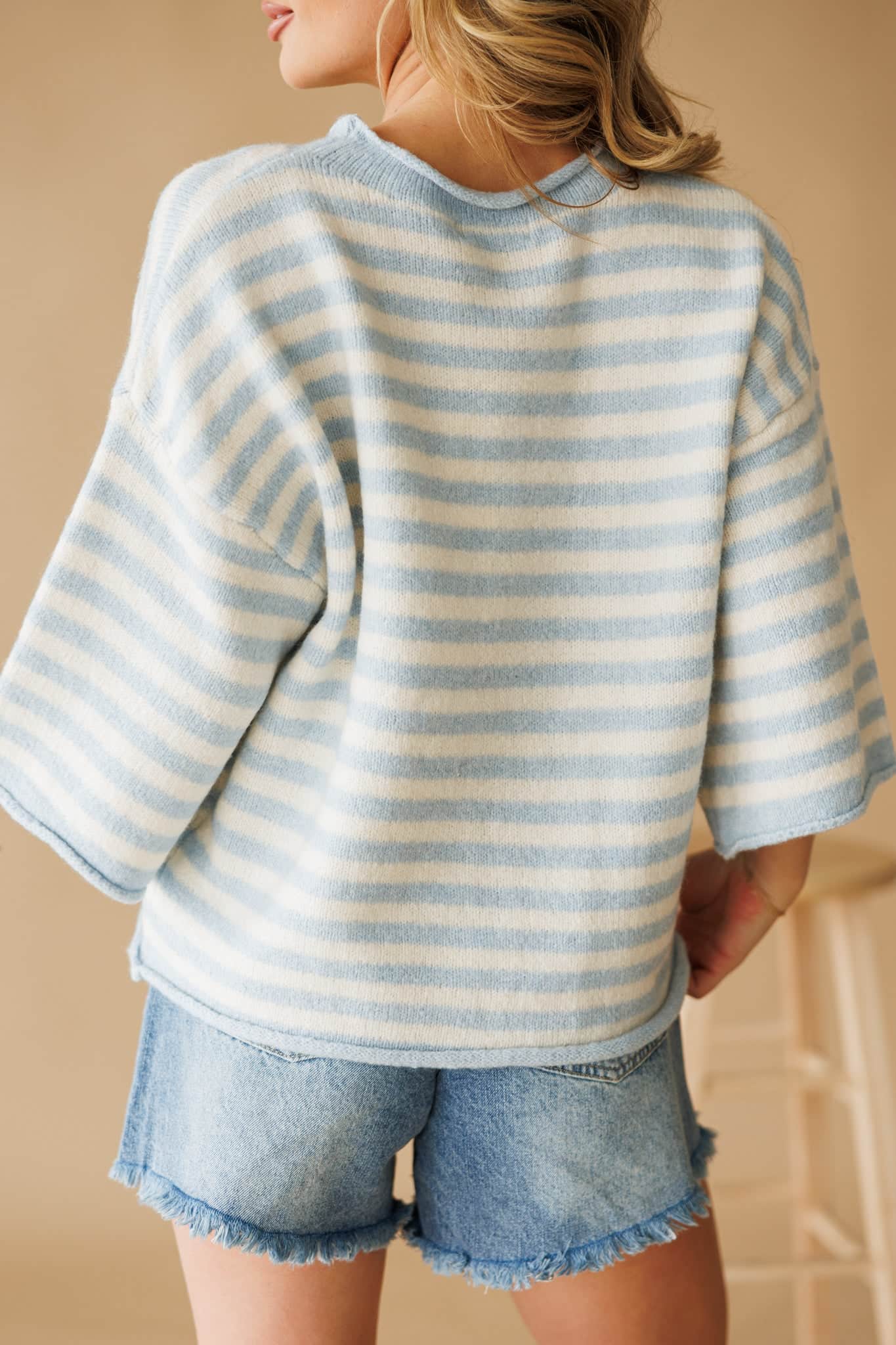 Striped Quarter Sleeve Cardigan