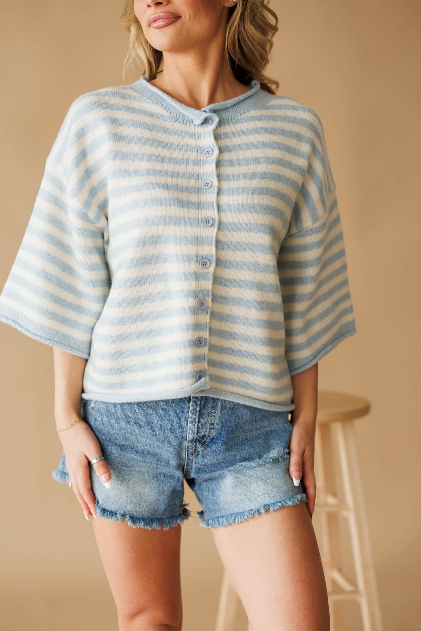 Striped Quarter Sleeve Cardigan