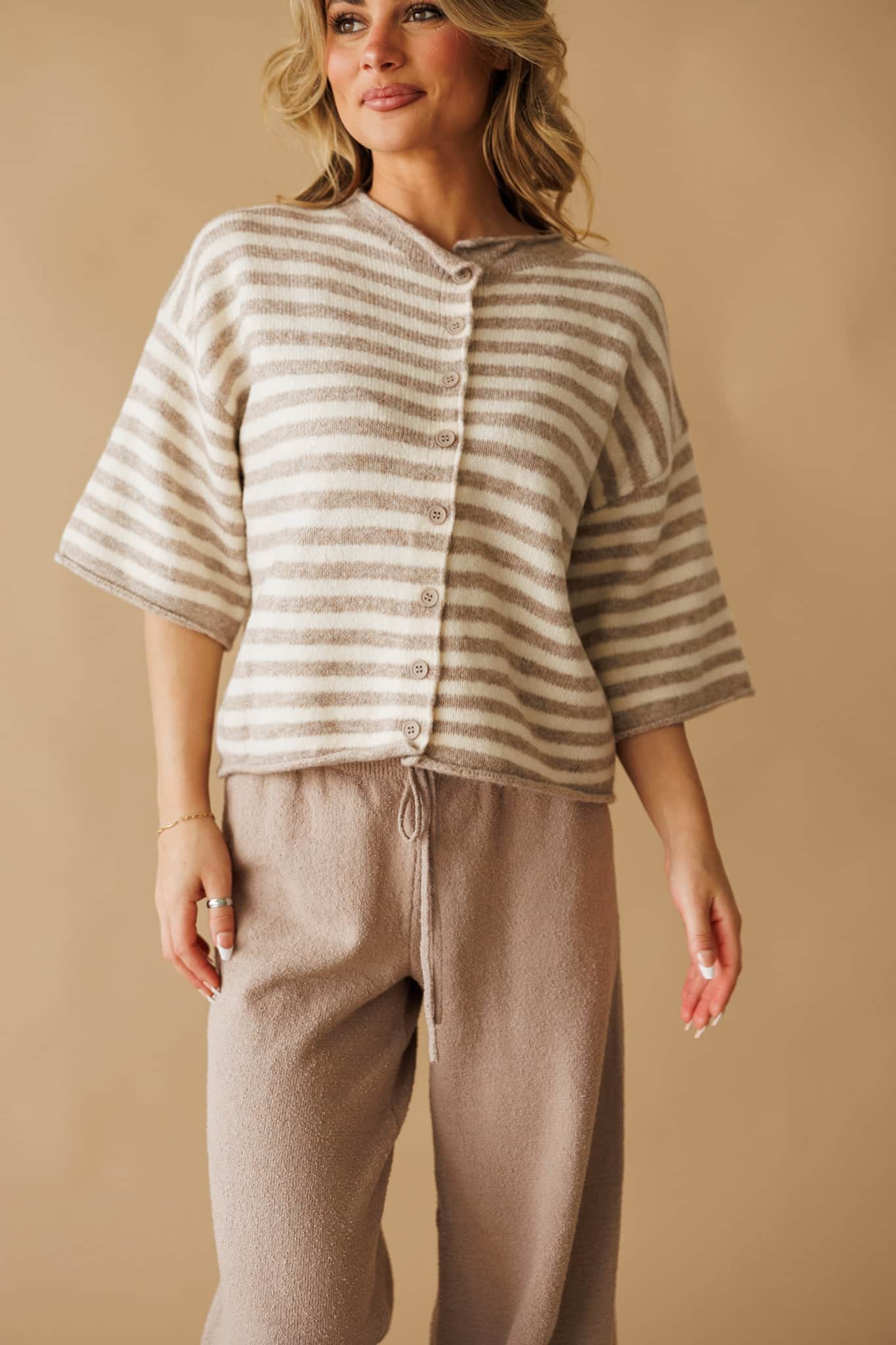 Striped Quarter Sleeve Cardigan