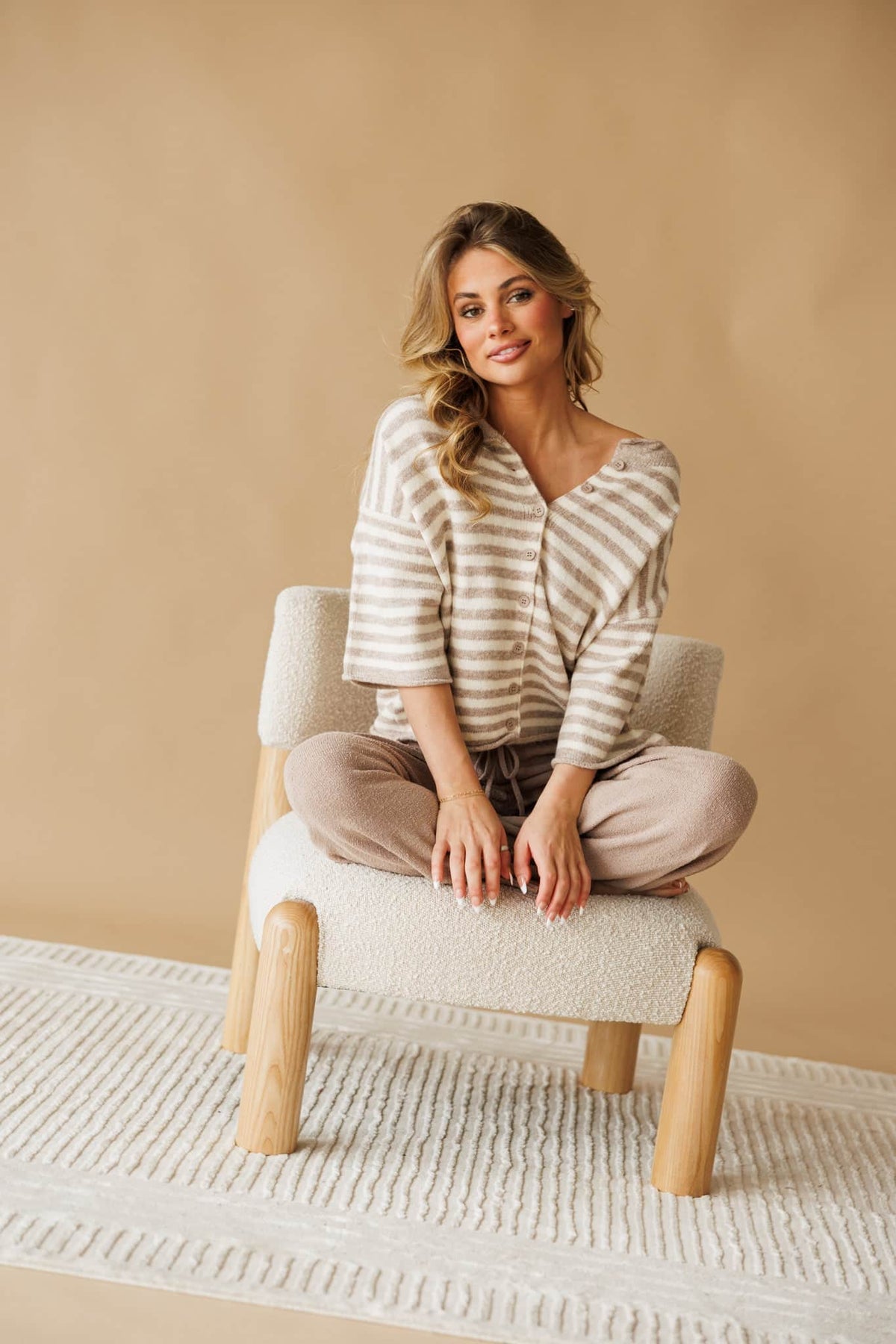 Striped Quarter Sleeve Cardigan
