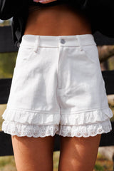 White Lace Trim Shorts