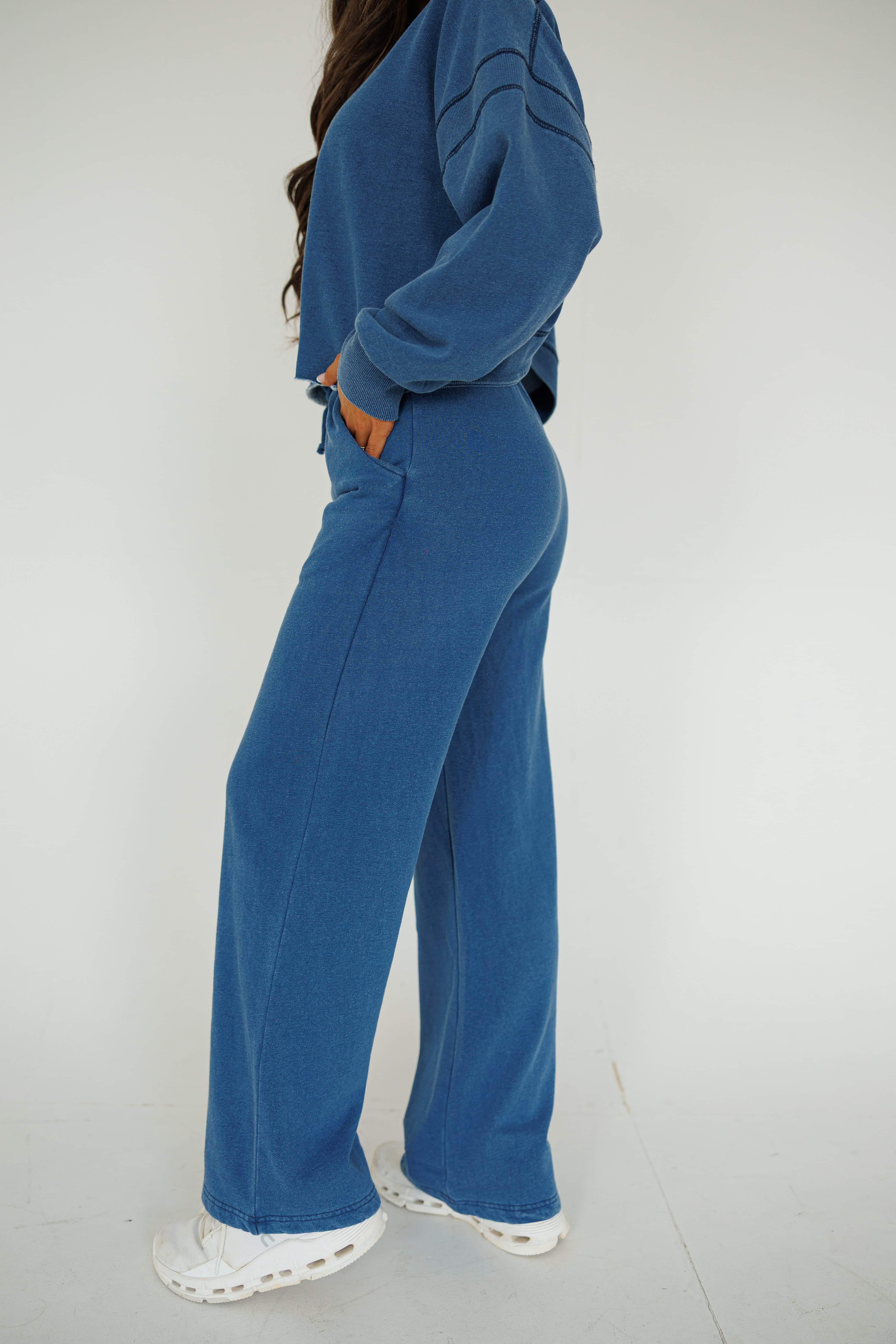 Denim Wash Fleece Lined Sweatpants